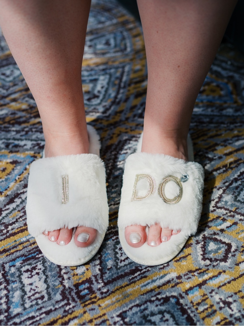 White Fuzzy "I DO" Bridal Slippers